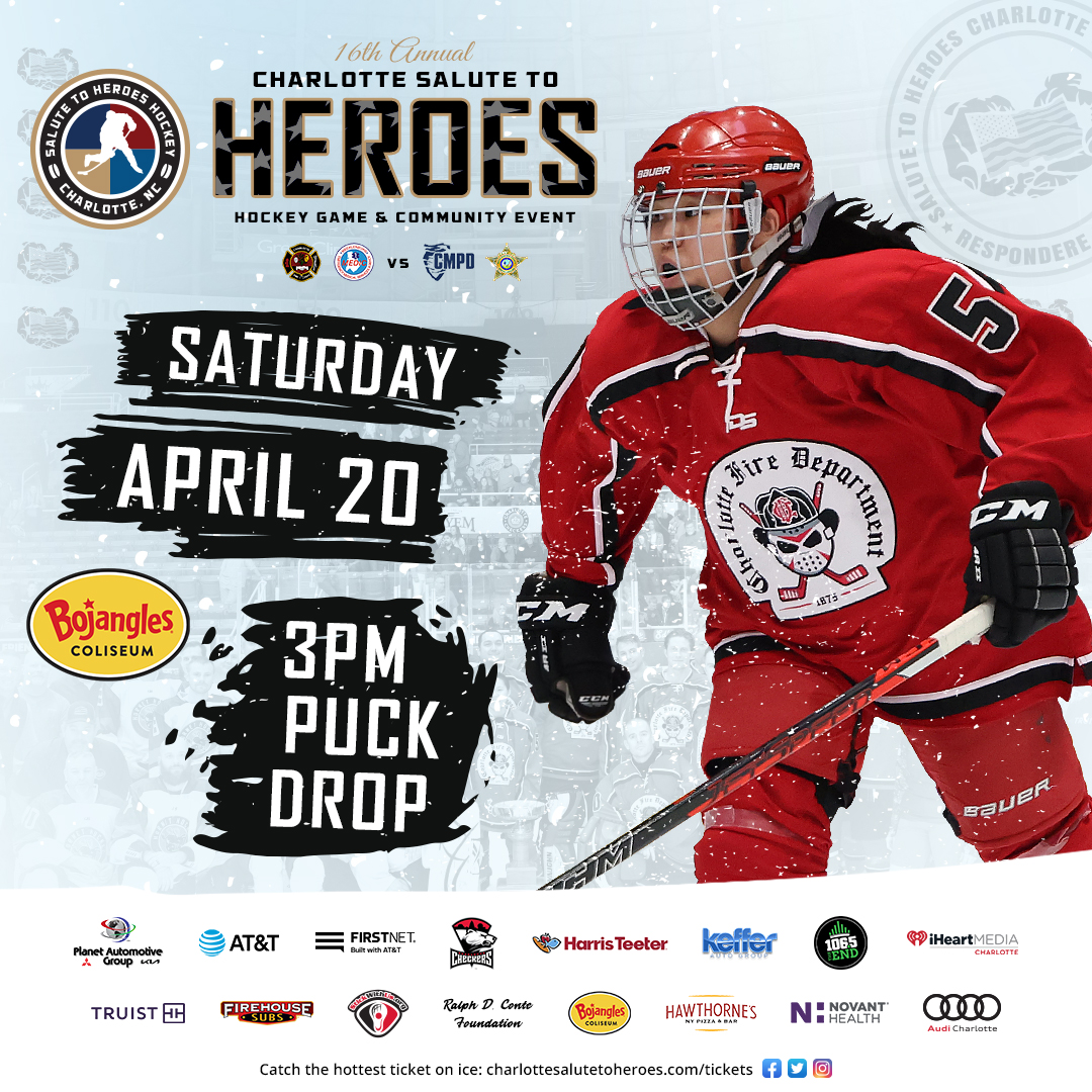Ad for Charlotte Heroes hockey game at Bojangles Coliseum