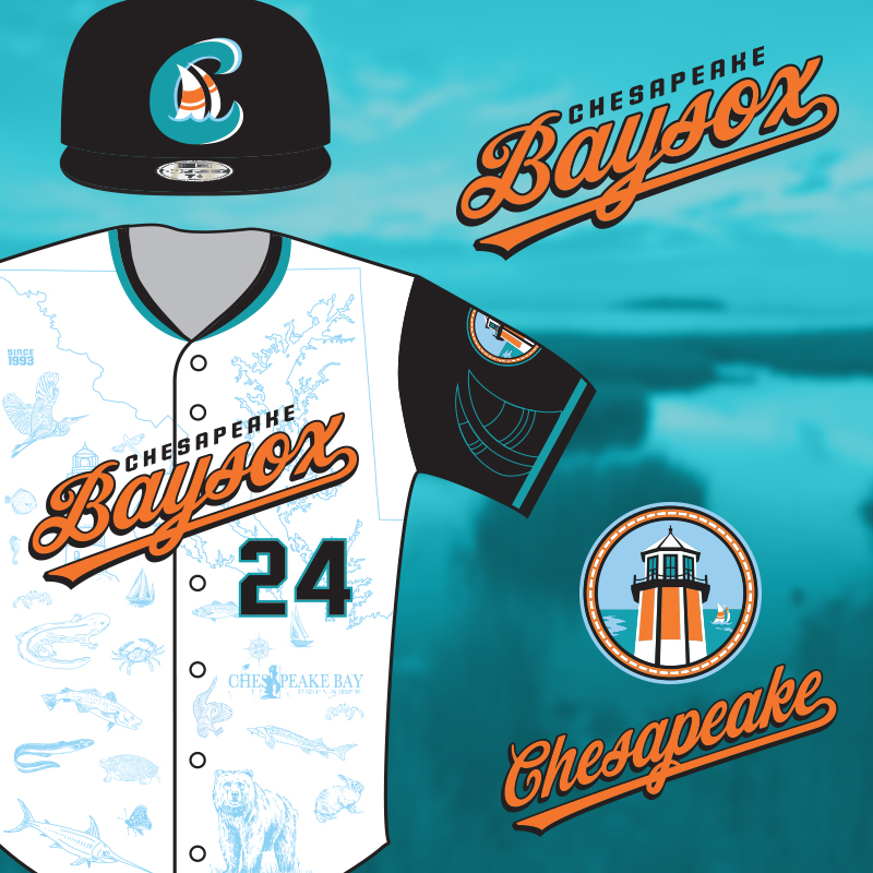 logo design for Bowie Baysox honoring Chesapeake Bay